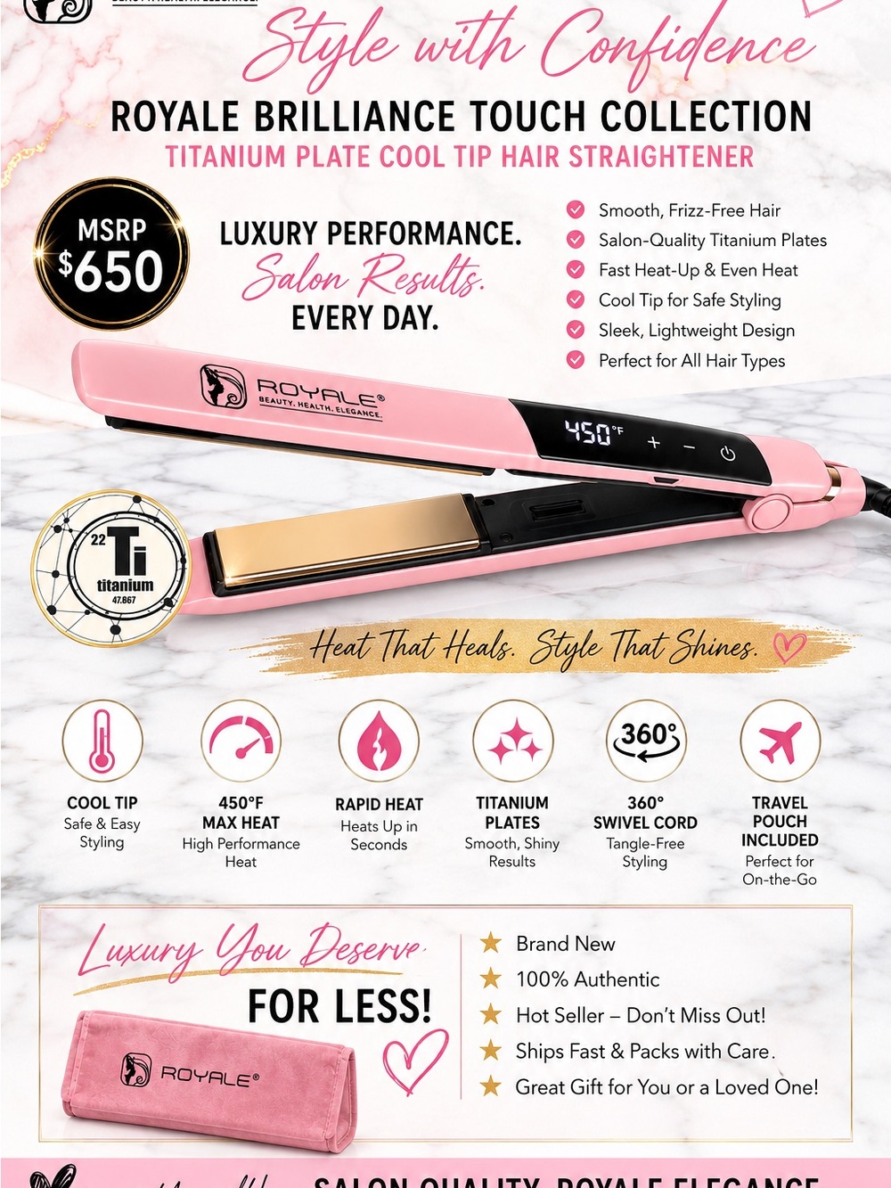 Royale Brilliance Touch Pink Titanium Hair Straightener